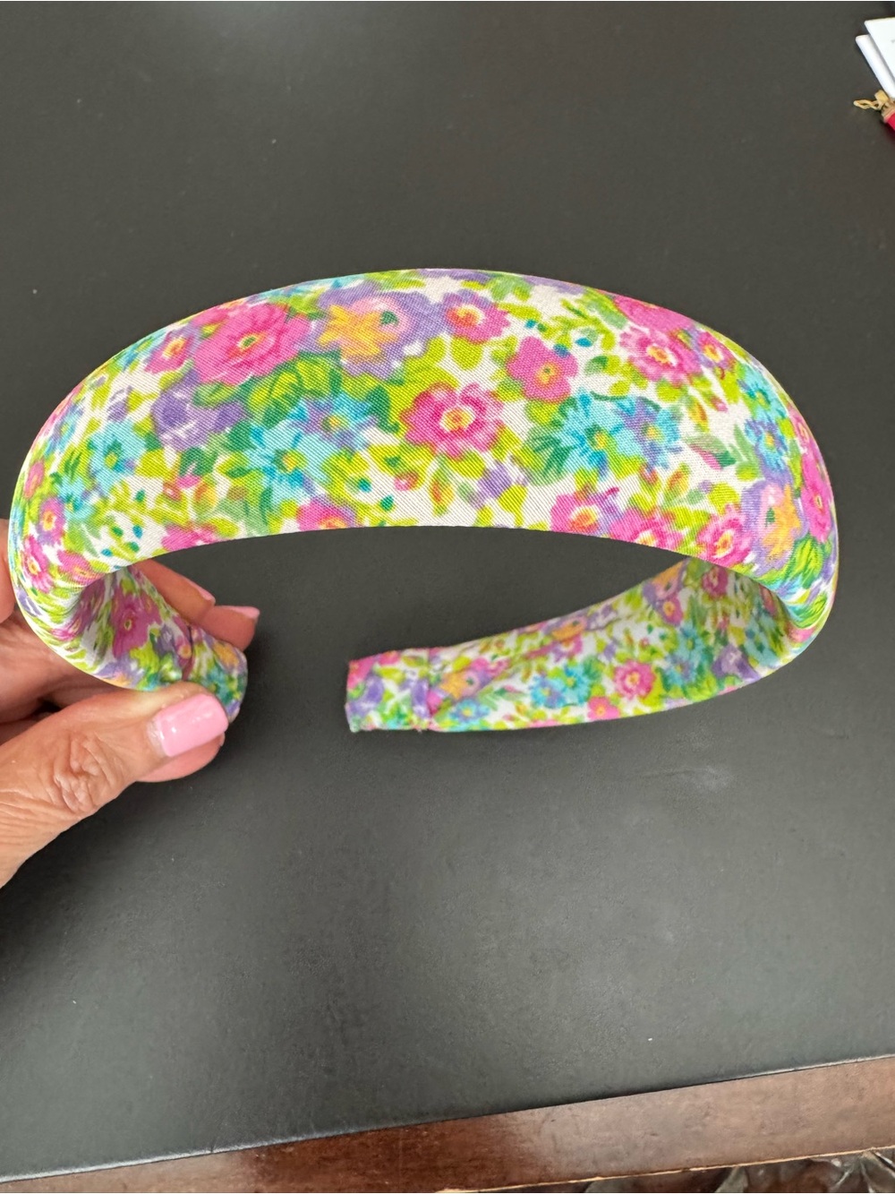 L.Erickson Floral Padded Headband in Pink, Green & Purple